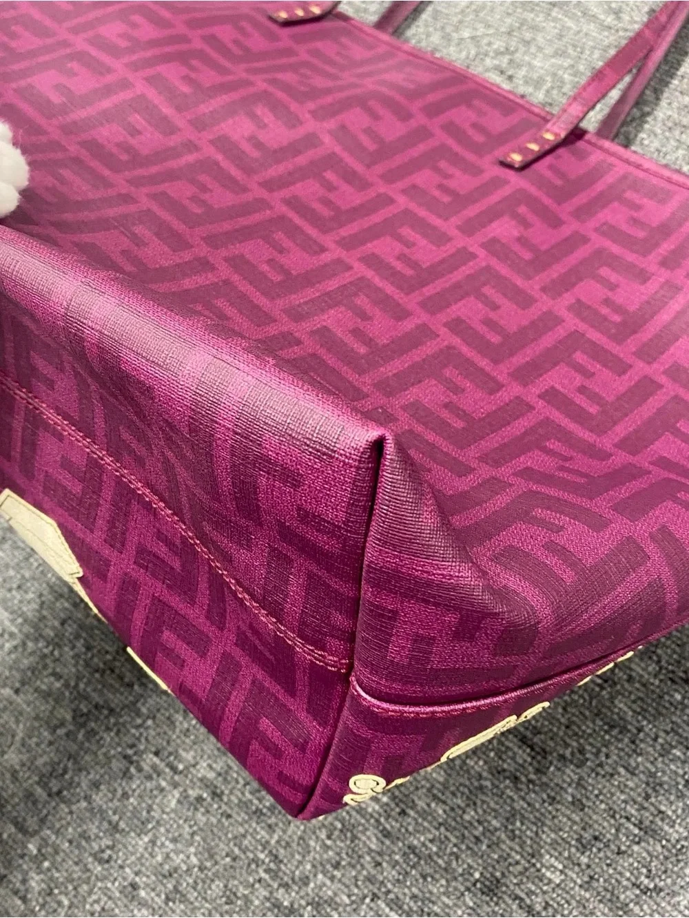 Fendi Plum Tote with Cream Floral Appliqué